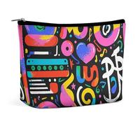 FZQVSGW Small Cosmetic Bag Elegant Roomy Mid Century Modern Retro with Drop Shapes Makeup Bags Portable Zipper Pouch Lipstick Bag Travel Toiletry Bag for Best Friend Gift, Music Graffiti Style, One