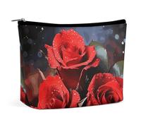 FZQVSGW Small Cosmetic Bag Elegant Roomy Otter Playing in The Water Makeup Bags Portable Zipper Pouch Lipstick Bag Travel Toiletry Bag for Best Friend Gift, Romantic Red Roses, One Size