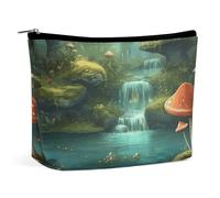FZQVSGW Small Cosmetic Bag Elegant Roomy Owls On Branches Makeup Bags Portable Zipper Pouch Lipstick Bag Travel Toiletry Bag for Best Friend Gift, View of Fantasy River with Pond and Fishes Mu, One