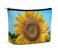 FZQVSGW Small Cosmetic Bag Elegant Roomy Peacock Pattern Makeup Bags Portable Zipper Pouch Lipstick Bag Travel Toiletry Bag for Best Friend Gift, Beutiful Sunflower, One Size