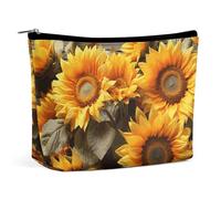 FZQVSGW Small Cosmetic Bag Elegant Roomy Peacock Pattern Makeup Bags Portable Zipper Pouch Lipstick Bag Travel Toiletry Bag for Best Friend Gift, Plants Theme Sunflower, One Size