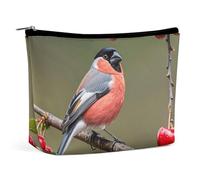 FZQVSGW Small Cosmetic Bag Elegant Roomy Pixel Shaped Heart Makeup Bags Portable Zipper Pouch Lipstick Bag Travel Toiletry Bag for Best Friend Gift, Red-bellied Gray Finch with Cherry, One Size