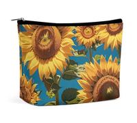 FZQVSGW Small Cosmetic Bag Elegant Roomy Red Flower on Black Makeup Bags Portable Zipper Pouch Lipstick Bag Travel Toiletry Bag for Best Friend Gift, Sunflower Flower, One Size