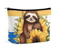 FZQVSGW Small Cosmetic Bag Elegant Roomy Red Flowers And Butterflies Makeup Bags Portable Zipper Pouch Lipstick Bag Travel Toiletry Bag for Best Friend Gift, Cartoon sloth sitting on sunflower, One