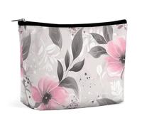 FZQVSGW Small Cosmetic Bag Elegant Roomy Tiger Colorful Sunset Makeup Bags Portable Zipper Pouch Lipstick Bag Travel Toiletry Bag for Best Friend Gift, Pink Flowers and Leaves on Gray, One Size