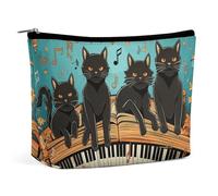 FZQVSGW Small Cosmetic Bag Elegant Roomy Tropical Plants And Parrots Makeup Bags Portable Zipper Pouch Lipstick Bag Travel Toiletry Bag for Best Friend Gift, Four black cats lying on the piano