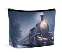 FZQVSGW Small Cosmetic Bag Elegant Roomy Tropical Plants And Parrots Makeup Bags Portable Zipper Pouch Lipstick Bag Travel Toiletry Bag for Best Friend Gift, Winter Christmas Snow Night Railway Train,