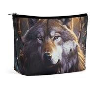 FZQVSGW Small Cosmetic Bag Elegant Roomy Tropical Plants And Parrots Makeup Bags Portable Zipper Pouch Lipstick Bag Travel Toiletry Bag for Best Friend Gift, wolves and dream catchers, One Size