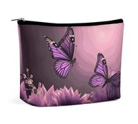 FZQVSGW Small Cosmetic Bag Elegant Roomy Watercolor Duck Makeup Bags Portable Zipper Pouch Lipstick Bag Travel Toiletry Bag for Best Friend Gift, 3D Flowers and Purple Butterfly, One Size