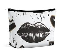 FZQVSGW Small Cosmetic Bag Elegant Roomy Watercolor Duck Makeup Bags Portable Zipper Pouch Lipstick Bag Travel Toiletry Bag for Best Friend Gift, Cool Black Lipstick Lips, One Size
