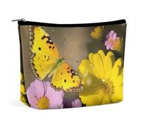 FZQVSGW Small Cosmetic Bag Elegant Roomy Watercolor Duck Makeup Bags Portable Zipper Pouch Lipstick Bag Travel Toiletry Bag for Best Friend Gift, Yellow butterfly and flower, One Size