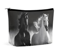 FZQVSGW Small Cosmetic Bag Elegant Roomy White Water Lily Makeup Bags Portable Zipper Pouch Lipstick Bag Travel Toiletry Bag for Best Friend Gift, Black and White Horses Running, One Size