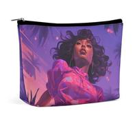 FZQVSGW Small Cosmetic Bag Elegant Roomy White Water Lily Makeup Bags Portable Zipper Pouch Lipstick Bag Travel Toiletry Bag for Best Friend Gift, Purple and pink woman, One Size