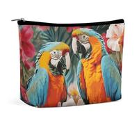 FZQVSGW Small Cosmetic Bag Elegant Roomy Yellow And White Python Makeup Bags Portable Zipper Pouch Lipstick Bag Travel Toiletry Bag for Best Friend Gift, Tropical plants and parrots, One Size