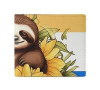 FZQVSGW Sunset Scenery Wallet, Leather Bifold Wallet, Slim And Stylish PU Card Holder, Small Coin Purse, Cartoon sloth sitting on sunflower, One Size