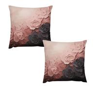 FZQVSGW Throw Pillow Covers 2 Pack Rose Color Blush and Black Decorative Cushion Case for Sofa Bedroom Square Double-Sided Short Plush Pillow Case Modern Home Decors No Pillow Insert 16 "x16