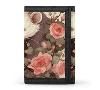 FZQVSGW Wildlife Spider Trifold Wallet Coin Purse With 8 Card Slots Credit Card Holder Divided Billfold Wallet, Opossum And Roses, One Size, Modern
