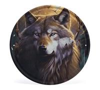 FZQVSGW Wolves And Dream Catchers Wall Art Iron Picture, Circular Front Porch Decor, Farmhouse Metal Hanging Picture, Modern Metal Wall Decor for Home Wall Bathroom Decor 11.8x11.8 Inch