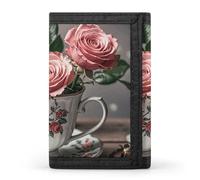 FZQVSGW World War 2 Aircraft Airplane Trifold Wallet Coin Purse With 8 Card Slots Credit Card Holder Divided Billfold Wallet, Tea Cups with Roses Romantic Shabby, One Size, Modern