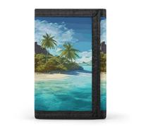 FZQVSGW Yorkie Puppy Trifold Wallet Coin Purse With 8 Card Slots Credit Card Holder Divided Billfold Wallet, Tropical Island, One Size, Modern