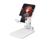 FZQVSLCM A Girl who Loves Cats Cell Phone Stand for Desk Angle Height Adjustable Cell Phone Holder Folding Desktop Phone Stand Portable Cellphone Cradle Desktop Dock Compatible with All Phones