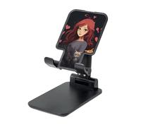 FZQVSLCM A Girl who Loves Cats Cell Phone Stand for Desk Angle Height Adjustable Cell Phone Holder Folding Desktop Phone Stand Portable Cellphone Cradle Desktop Dock Compatible with All Phones