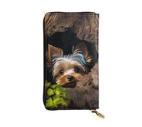 FZQVSLCM A little Yorkshire terrier Leather Wallet for Women Long Coin Purse Ultra Slim Credit Cards Holder Bifold Clutch
