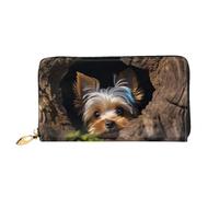 FZQVSLCM A little Yorkshire terrier Leather Wallet for Women Long Coin Purse Ultra Slim Credit Cards Holder Bifold Clutch