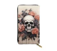 FZQVSLCM Ancient skull and flowers Leather Wallet for Women Long Coin Purse Ultra Slim Credit Cards Holder Bifold Clutch