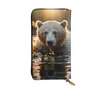 FZQVSLCM Bear crossing the river Leather Wallet for Women Long Coin Purse Ultra Slim Credit Cards Holder Bifold Clutch