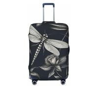 FZQVSLCM Black flowers and dragonfly Travel Luggage Cover Elastic Washable Suitcase Protector Anti-scratch Thicken Baggage Covers Fit 18-32 Inch, Black, S