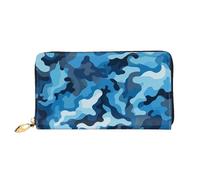FZQVSLCM Blue camouflage pattern Leather Wallet for Women Long Coin Purse Ultra Slim Credit Cards Holder Bifold Clutch