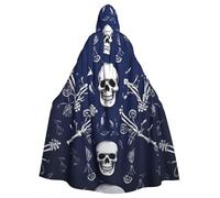 FZQVSLCM Blue Skull and Bones Hooded Cloak for Women Men Halloween Hooded Robe Renaissance Hoodies Cape Cosplay Costumes