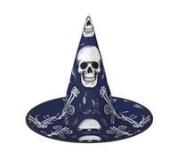 FZQVSLCM Blue skull and bones Witch Hat Oversized Halloween Witches Hats for Women Men Costume Cosplay Party Accessory 1