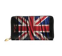 FZQVSLCM British flag on black background Leather Wallet for Women Long Coin Purse Ultra Slim Credit Cards Holder Bifold Clutch