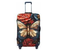 FZQVSLCM Butterflies and roses Travel Luggage Cover Elastic Washable Suitcase Protector Anti-scratch Thicken Baggage Covers Fit 18-32 Inch, Black, L