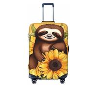 FZQVSLCM Cartoon sloth sitting on sunflower Travel Luggage Cover Elastic Washable Suitcase Protector Anti-scratch Thicken Baggage Covers Fit 18-32 Inch, Black, L