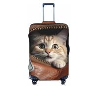 FZQVSLCM Cat peeks out of zippered leather pocket Travel Luggage Cover Elastic Washable Suitcase Protector Anti-scratch Thicken Baggage Covers Fit 18-32 Inch, Black, M