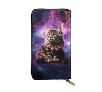 FZQVSLCM Cat sitting inside nebula Leather Wallet for Women Long Coin Purse Ultra Slim Credit Cards Holder Bifold Clutch