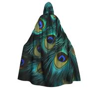 FZQVSLCM Close-Up of Peacock Feathers Hooded Cloak for Women Men Halloween Hooded Robe Renaissance Hoodies Cape Cosplay Costumes Black
