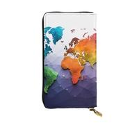 FZQVSLCM Color world map Leather Wallet for Women Long Coin Purse Ultra Slim Credit Cards Holder Bifold Clutch