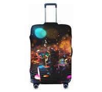 FZQVSLCM Colorful Music Notes Travel Luggage Cover Elastic Washable Suitcase Protector Anti-scratch Thicken Baggage Covers Fit 18-32 Inch, Black, L