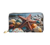 FZQVSLCM Colorful starfish on the beach Leather Wallet for Women Long Coin Purse Ultra Slim Credit Cards Holder Bifold Clutch