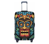 FZQVSLCM Colorful tiki mask pattern Travel Luggage Cover Elastic Washable Suitcase Protector Anti-scratch Thicken Baggage Covers Fit 18-32 Inch, Black, M