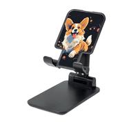 FZQVSLCM Corgi Dog on Dark Background Cell Phone Stand for Desk Angle Height Adjustable Cell Phone Holder Folding Desktop Phone Stand Portable Cellphone Cradle Desktop Dock Compatible with All Phones