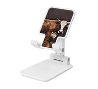 FZQVSLCM Cow in Brown Leather Cell Phone Stand for Desk Angle Height Adjustable Cell Phone Holder Folding Desktop Phone Stand Portable Cellphone Cradle Desktop Dock Compatible with All Phones
