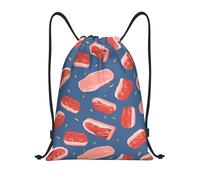 FZQVSLCM Drawstring Backpack Sport Bag Water Resistant String Bag Meat slices pattern Cinch Bag Gym Sackpack, Black, M, Rucksack Backpacks