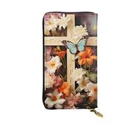 FZQVSLCM Flower branches on the cross Leather Wallet for Women Long Coin Purse Ultra Slim Credit Cards Holder Bifold Clutch