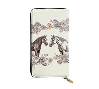 FZQVSLCM Flowers and horses hand drawn Leather Wallet for Women Long Coin Purse Ultra Slim Credit Cards Holder Bifold Clutch