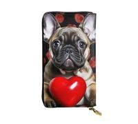 FZQVSLCM French Bulldog Holding Leather Wallet for Women Long Coin Purse Ultra Slim Credit Cards Holder Bifold Clutch